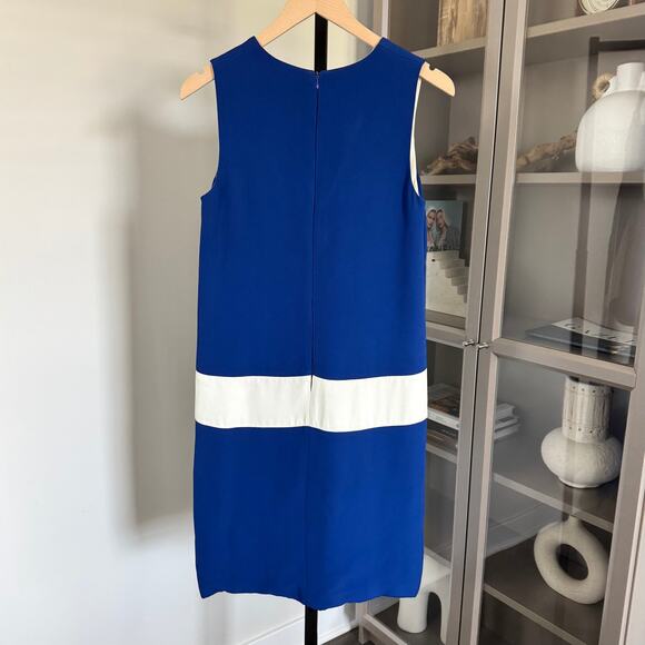 PRADA Color Block Royal Blue White V-Neckline Sleeveless Shift Dress 40 Mini 4 - Picture 4 of 6